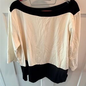 Chico’s Colorblock Top Size 3 Black Ivory Knit 3/4 Sleeve Stretch Blouse XL
